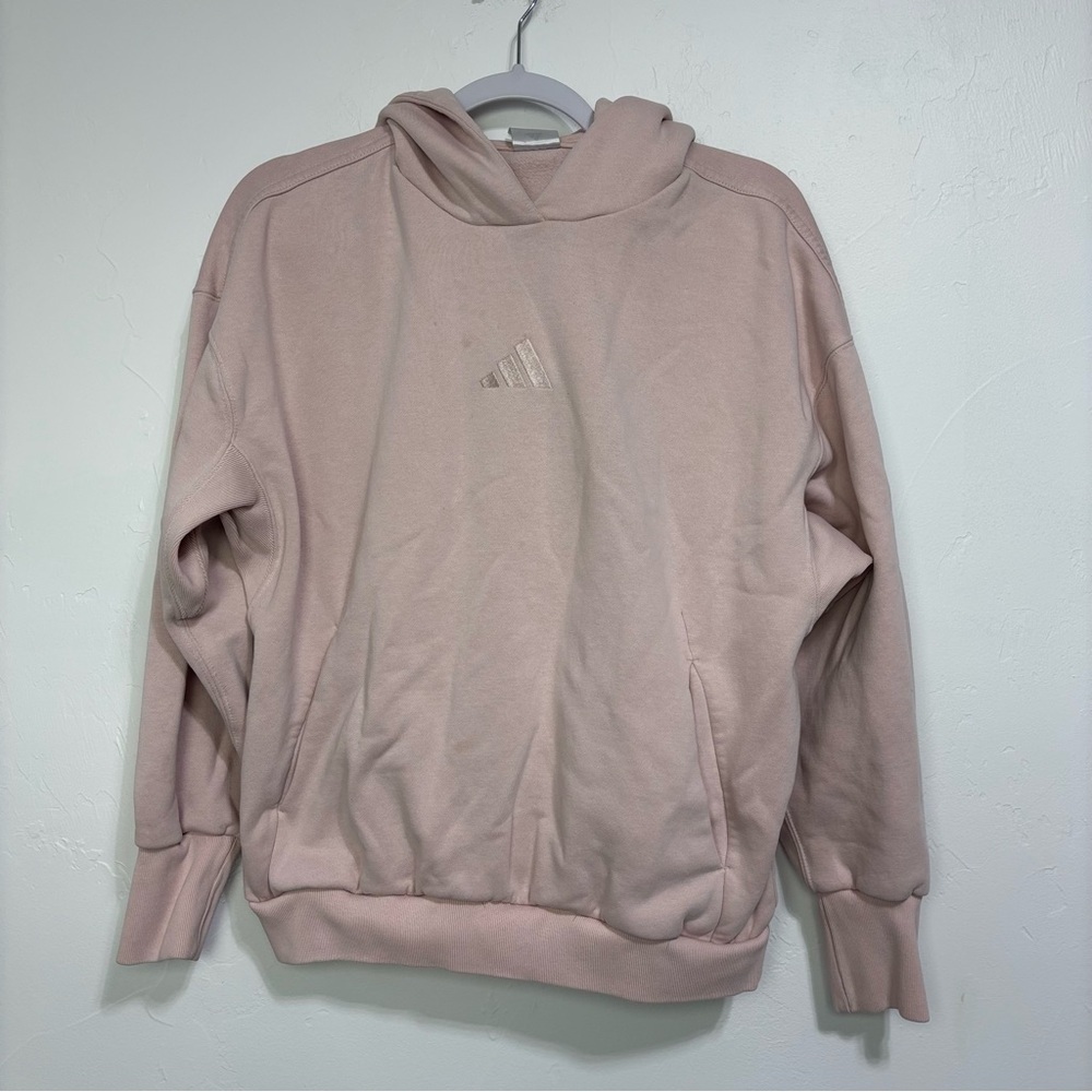 Adidas Women's Medium Pink Hoodie with Logo Sweatshirt Pullover Athletic